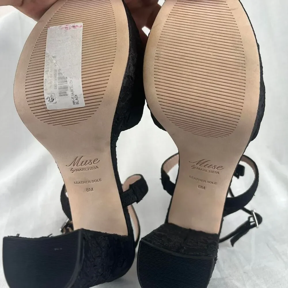 Muse by Marchesa Francesca Floral Print Bow Detail Platform Ankle Strap Size 8